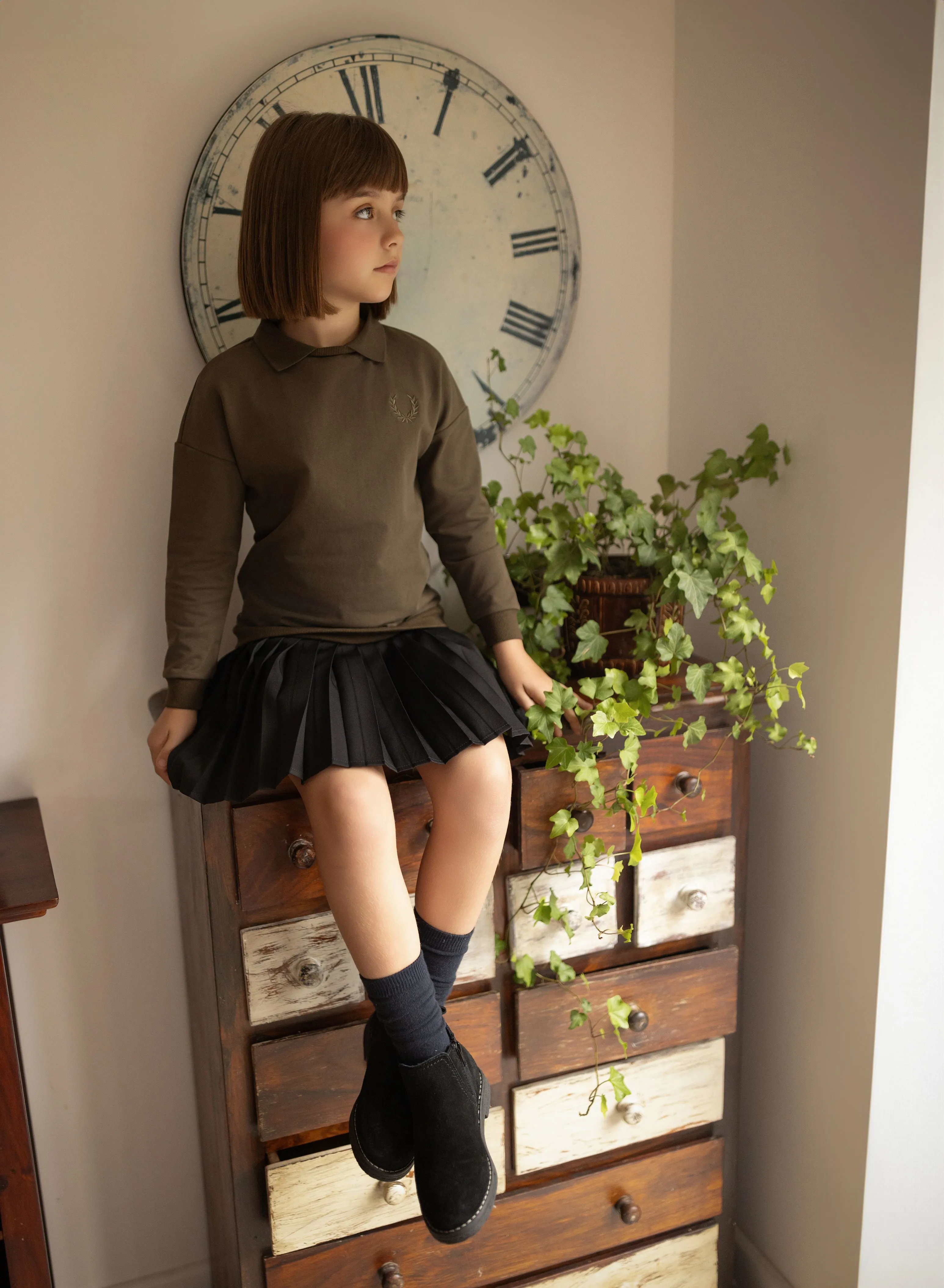 dress leather pleat - khaki
