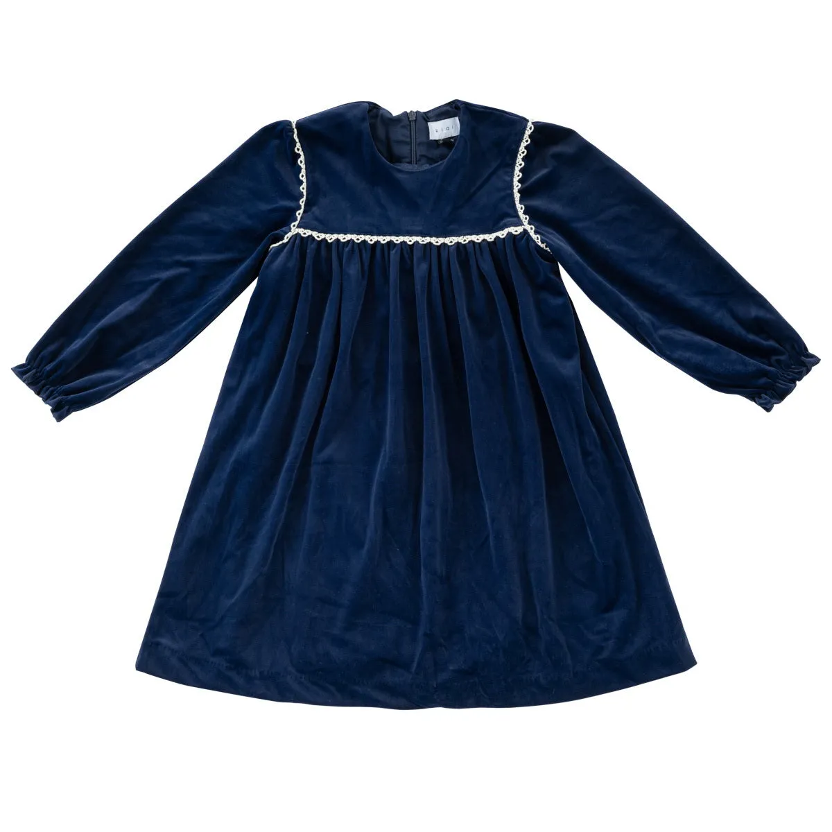 dress velvet lace trims empire style - navy