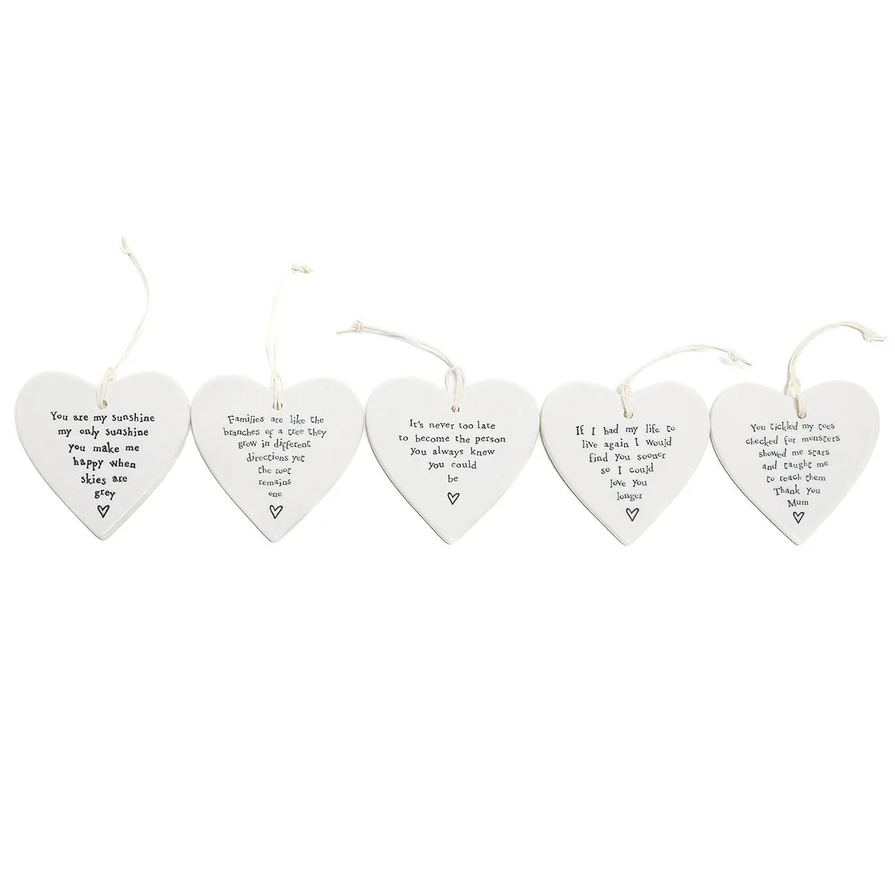 East of India Round Ceramic Hearts with Sentiments (3)