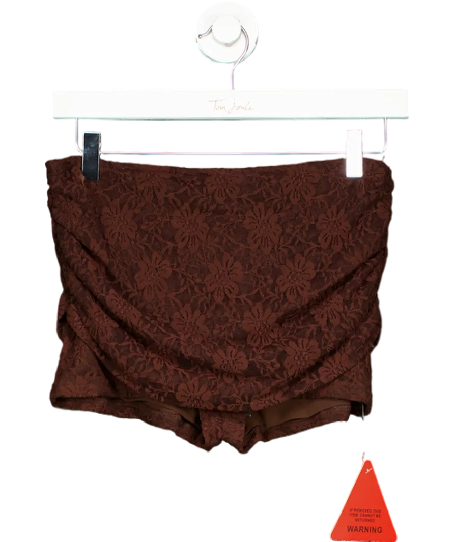 Ego Brown Lace Low Rise Fold Over Booty Shorts UK 10