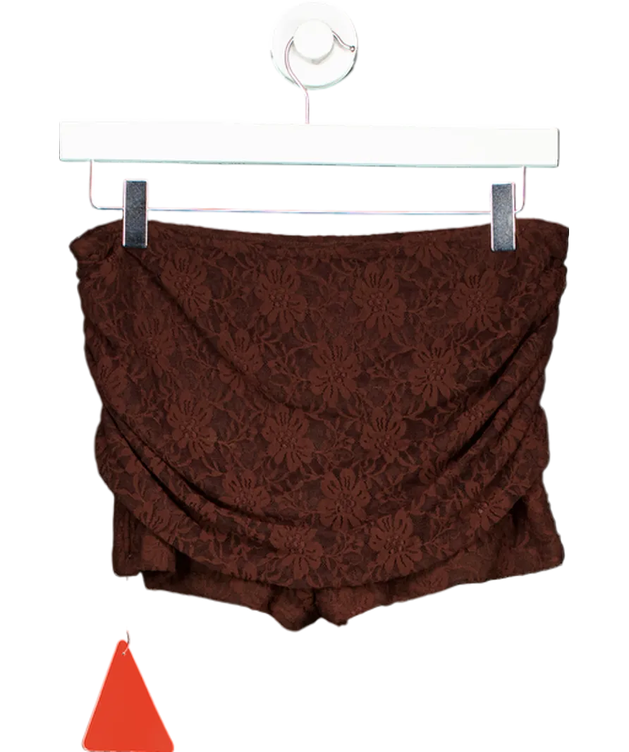 Ego Brown Lace Low Rise Fold Over Booty Shorts UK 10