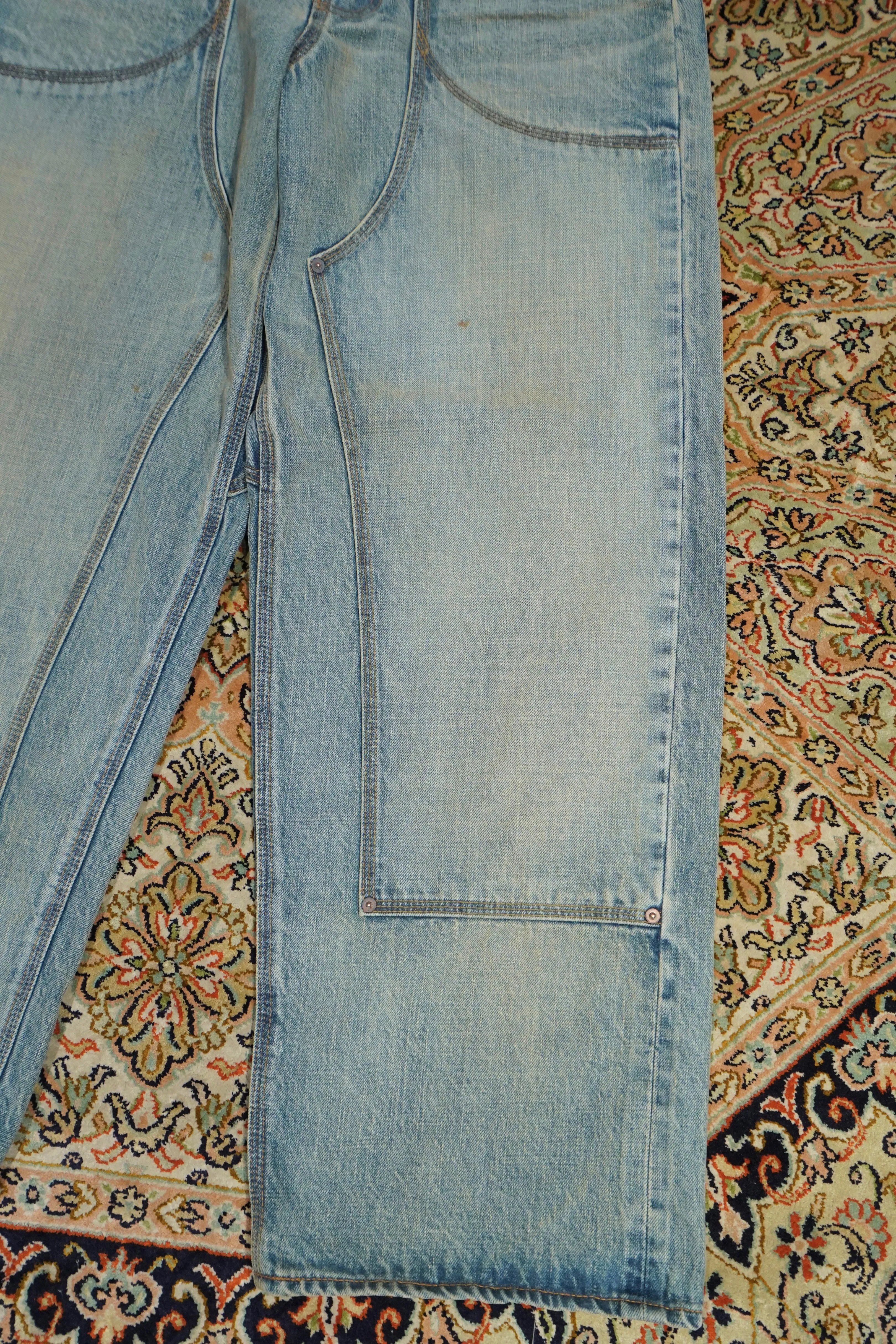 FADED DOUBLE KNEE DENIM PANTS (FADE INDIGO)
