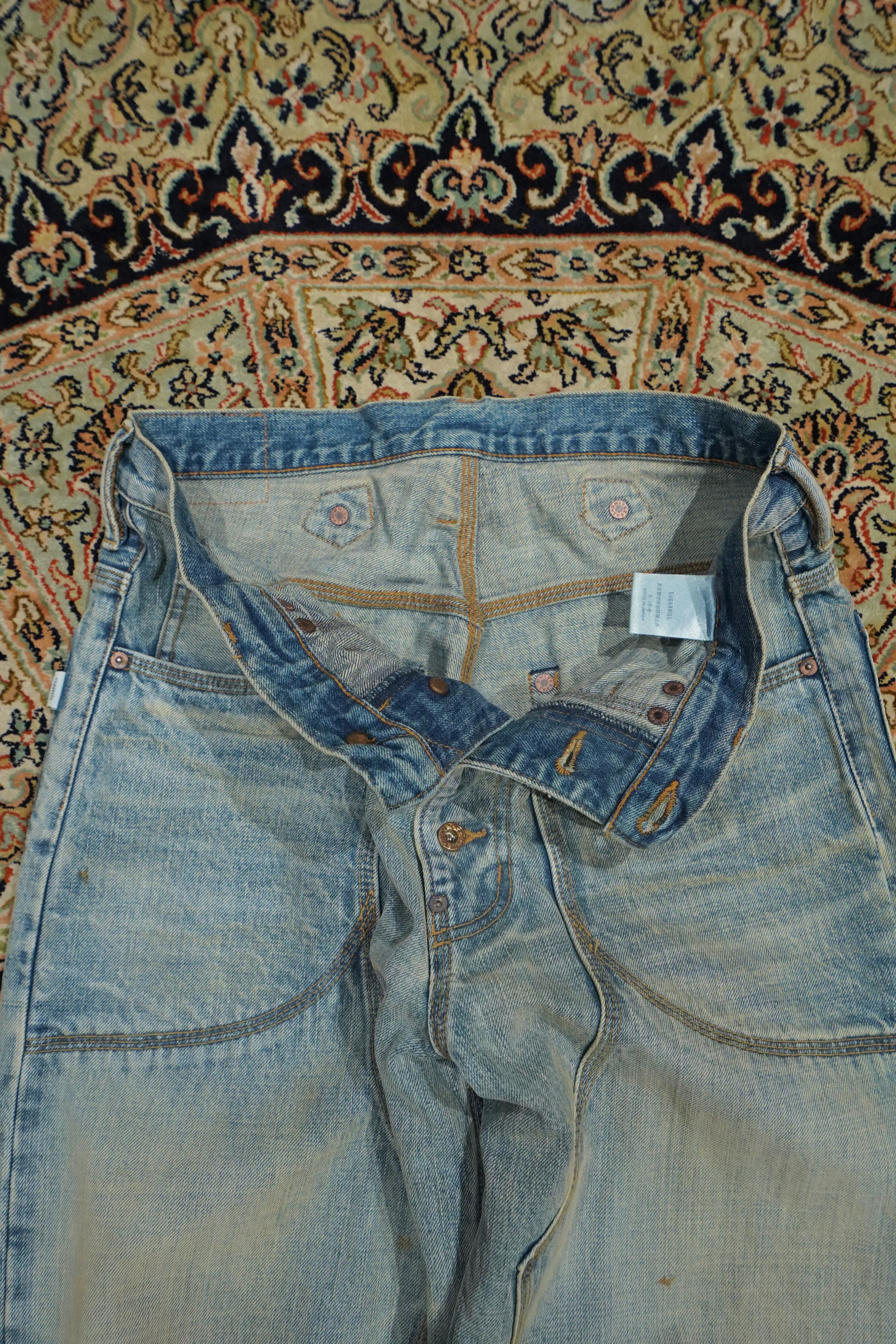 FADED DOUBLE KNEE DENIM PANTS (FADE INDIGO)