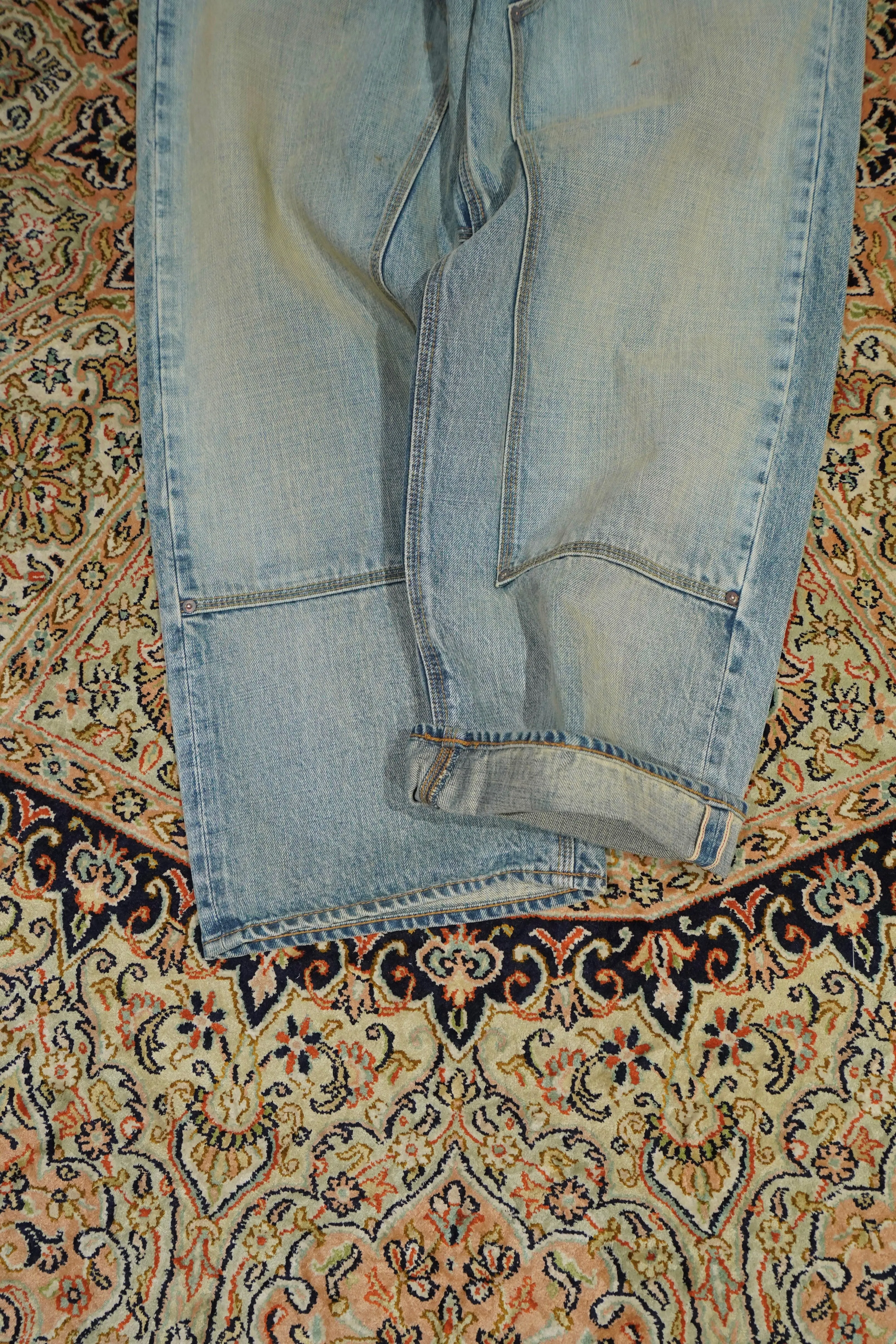 FADED DOUBLE KNEE DENIM PANTS (FADE INDIGO)