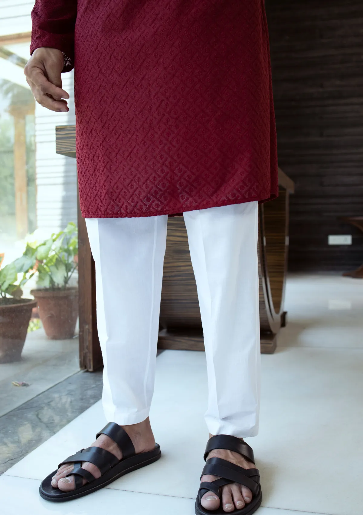 Fahad Chikankari Cotton Straight Pants
