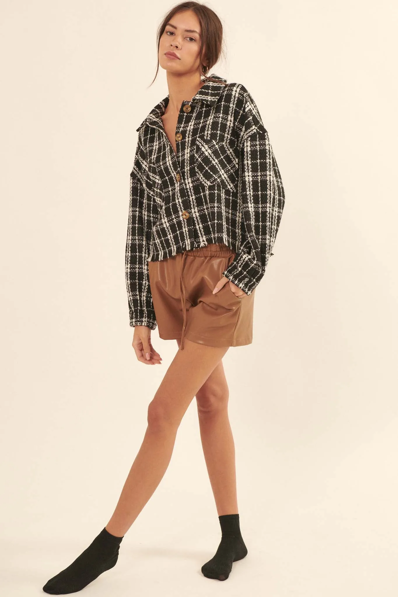 Faux Real Vegan Leather Drawstring Shorts