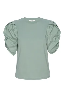 Frame Denim Pleated Puff Sleeve Tee in Sage