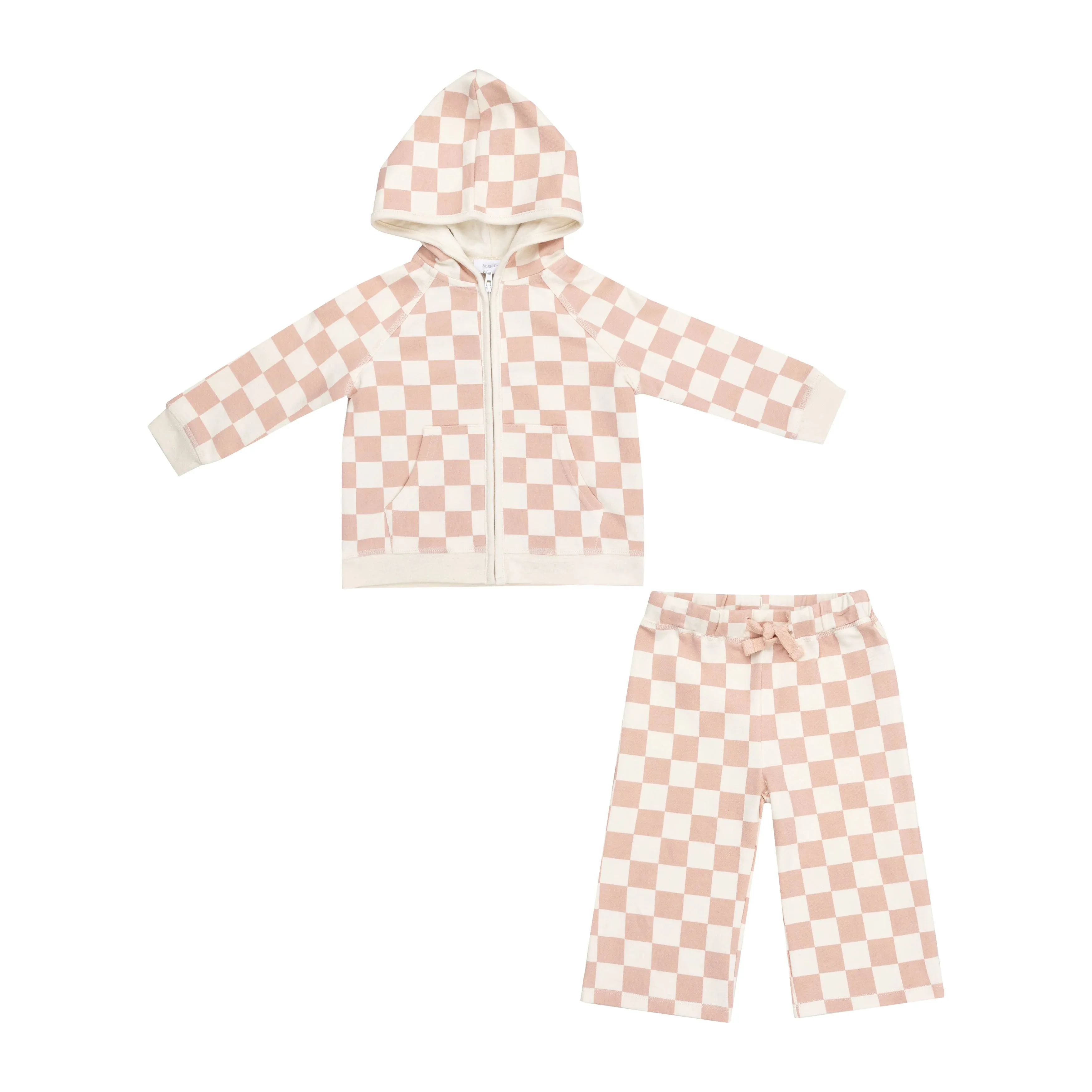 French Terry Checkerboard Pink - Zip Hoodie   Wide Leg Pant