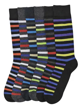 Fun Multicolor Striped Mens 6 Pack Dress Socks