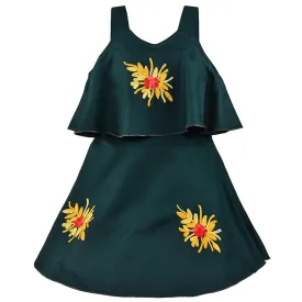 Girls Embroidered A-line Strap Neck dress