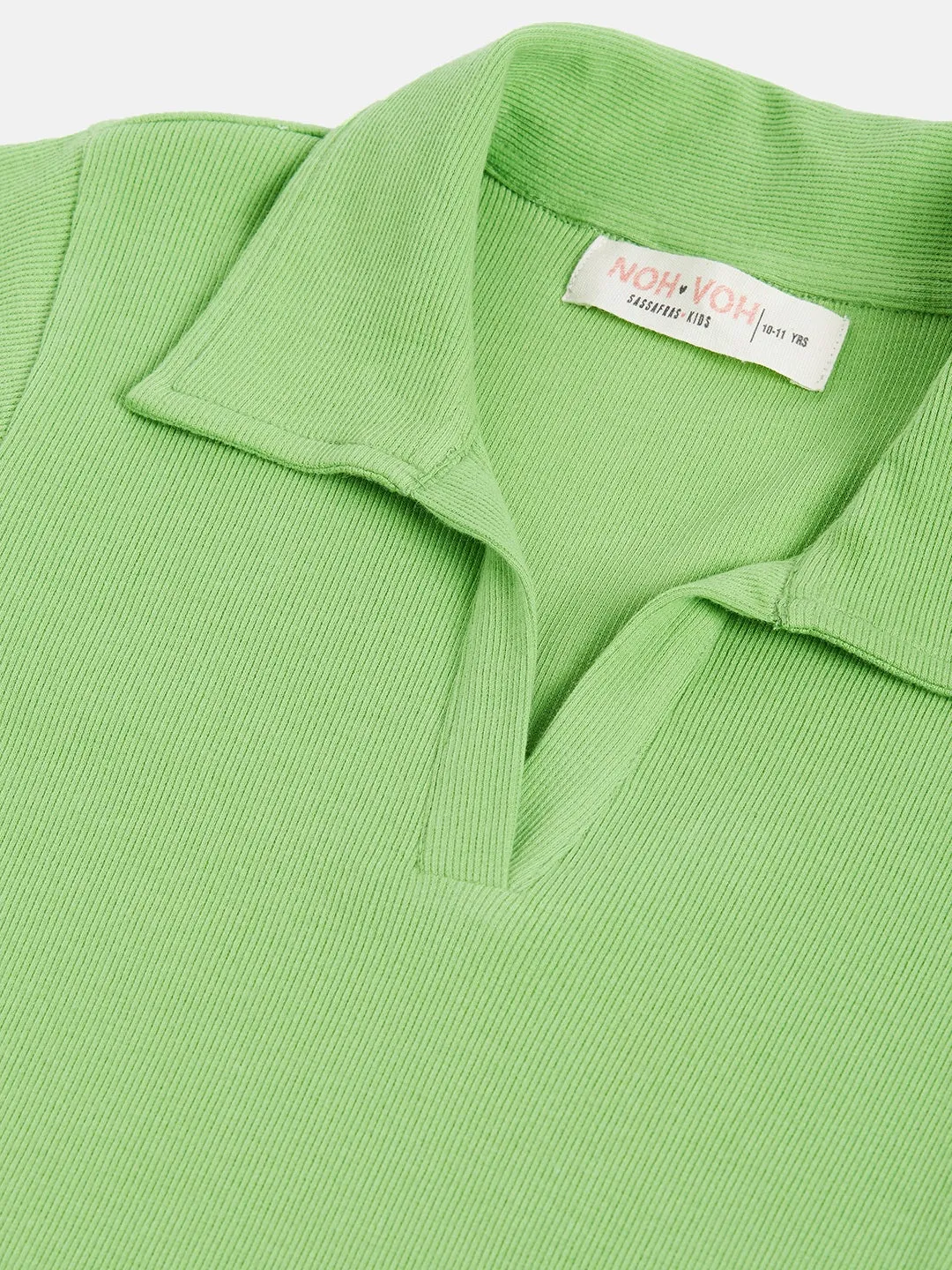Girls Green Polo Neck Rib Top