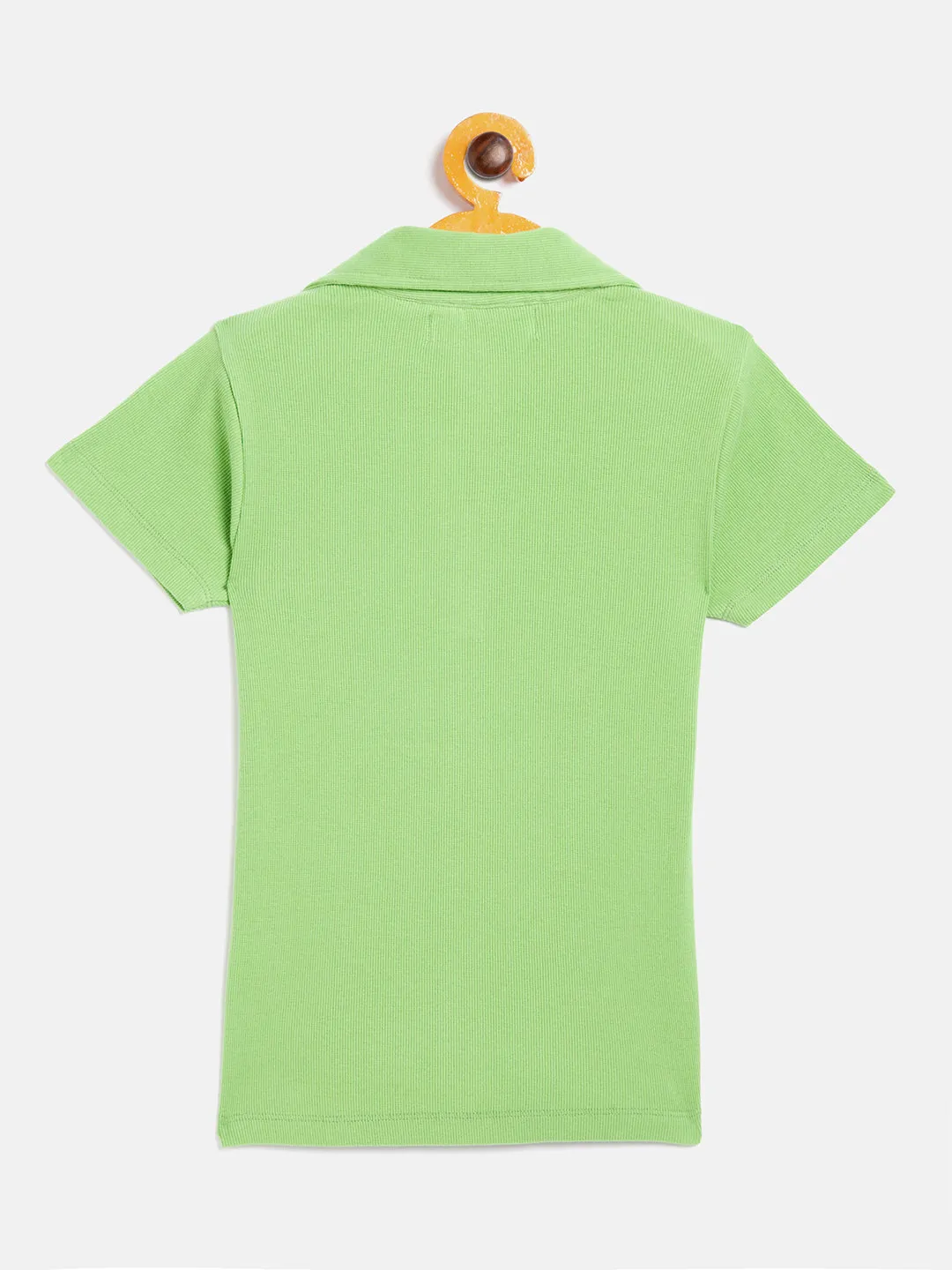 Girls Green Polo Neck Rib Top