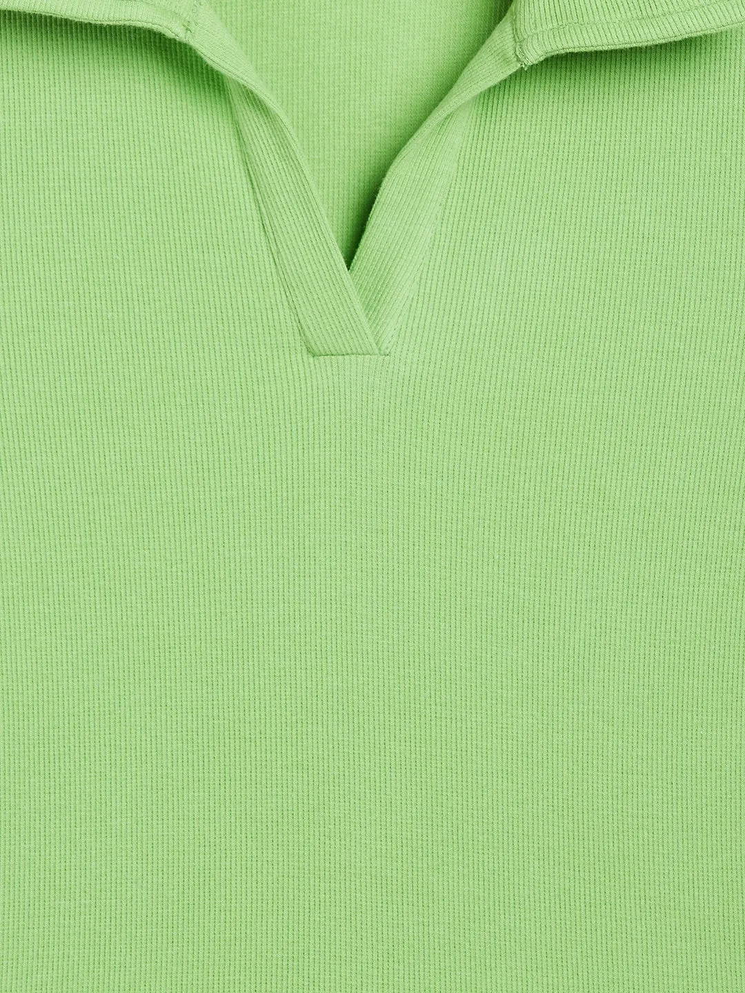 Girls Green Polo Neck Rib Top
