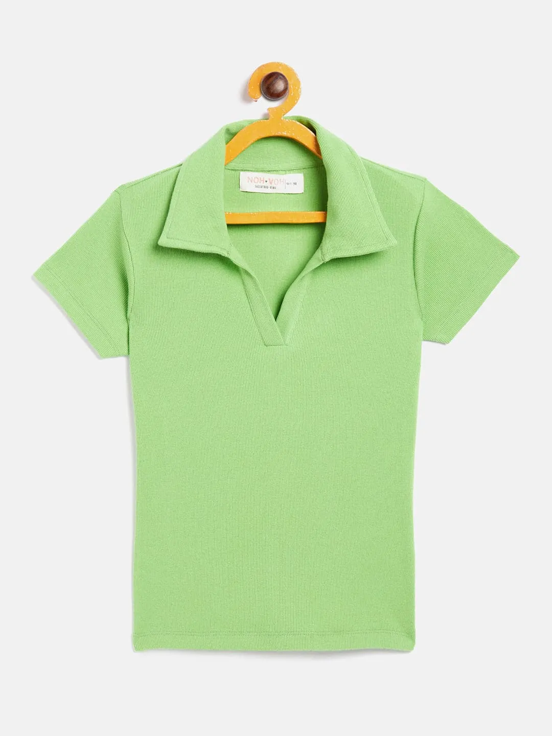 Girls Green Polo Neck Rib Top