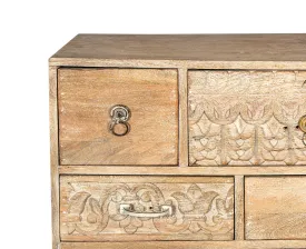 Hand Carved natural wood Chest of Drawers in Natural Distressed finish