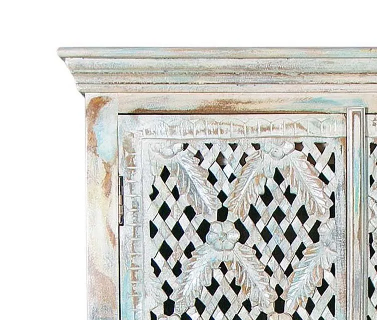 Hand Carved Wooden Dresser in Distressed White Jaal