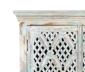 Hand Carved Wooden Dresser in Distressed White Jaal
