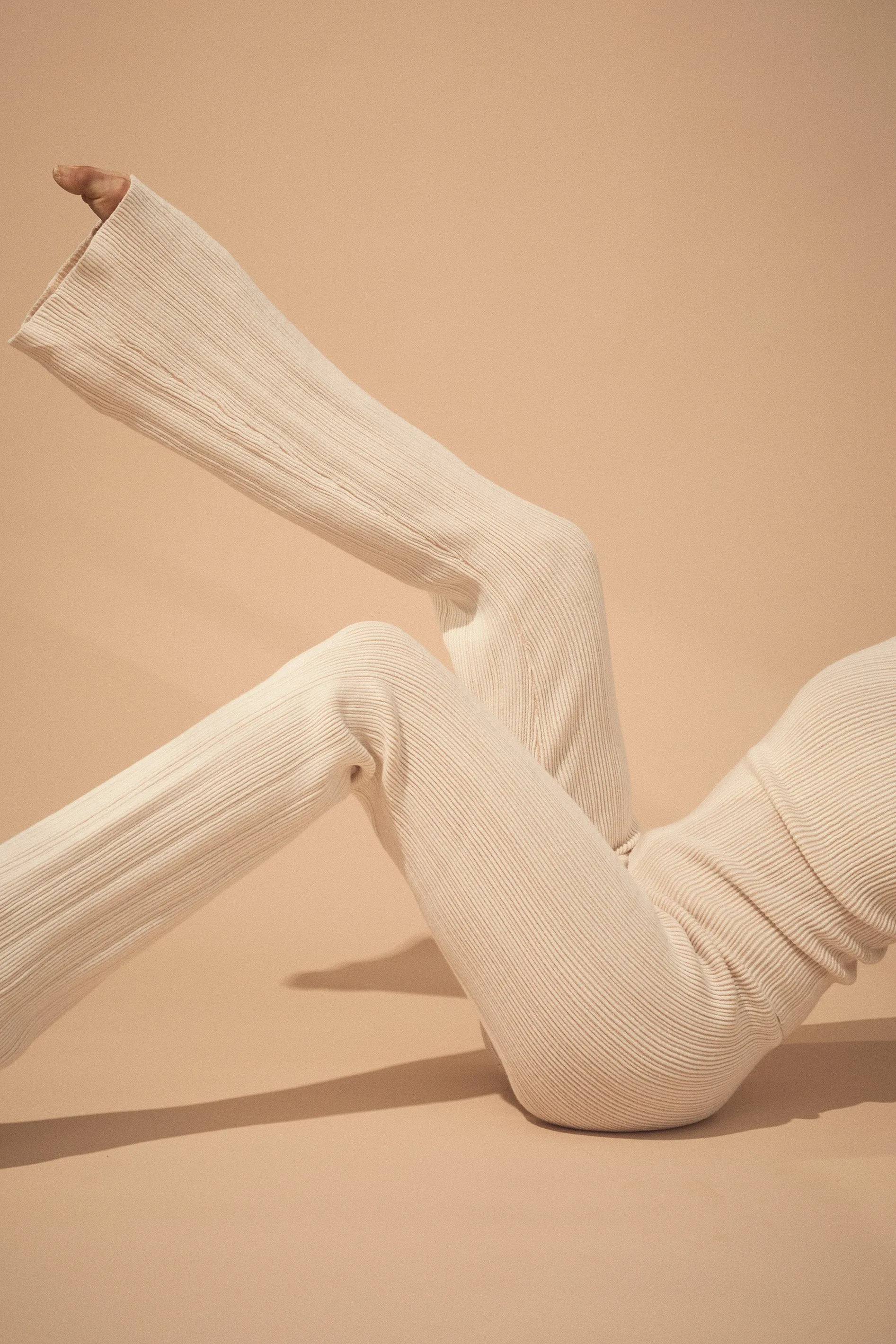Henley Pants White Beige Cropped