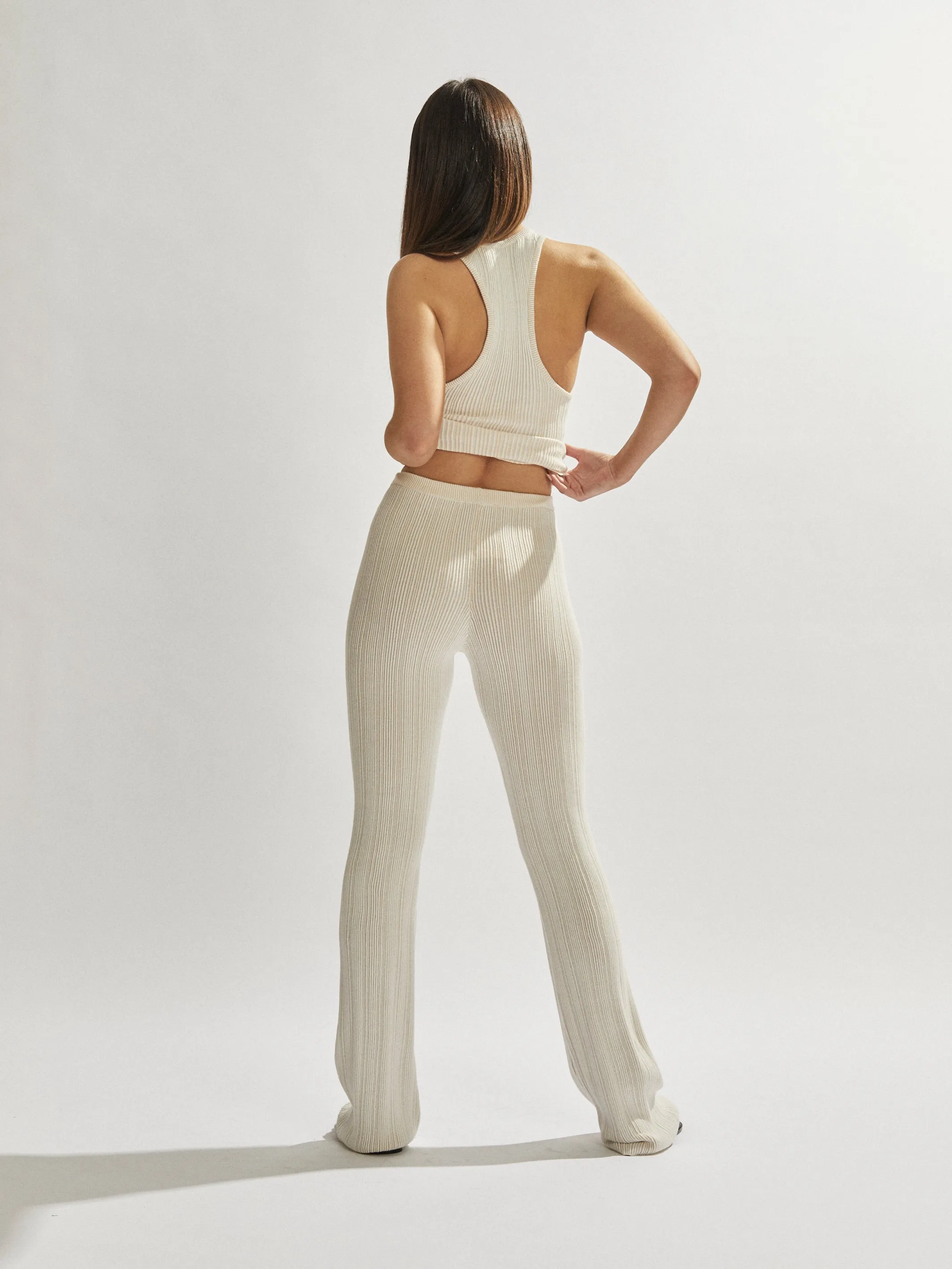 Henley Pants White Beige Cropped