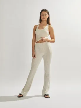 Henley Pants White Beige Cropped