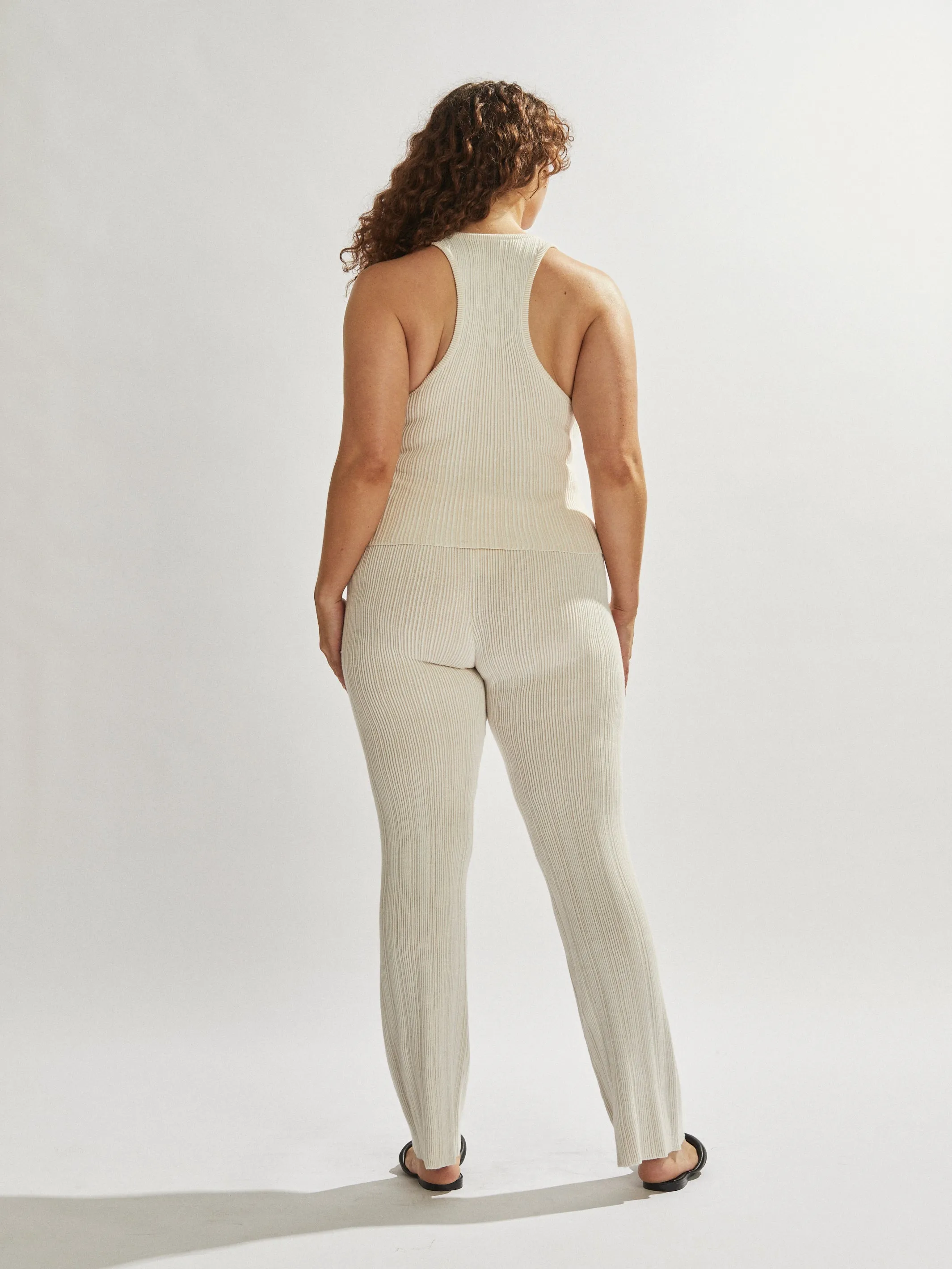 Henley Pants White Beige Cropped