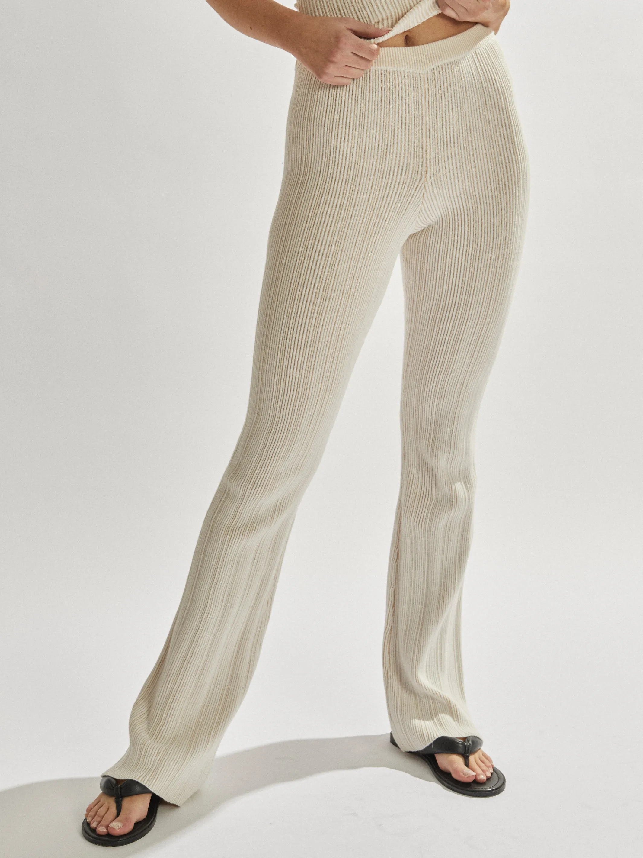 Henley Pants White Beige Cropped