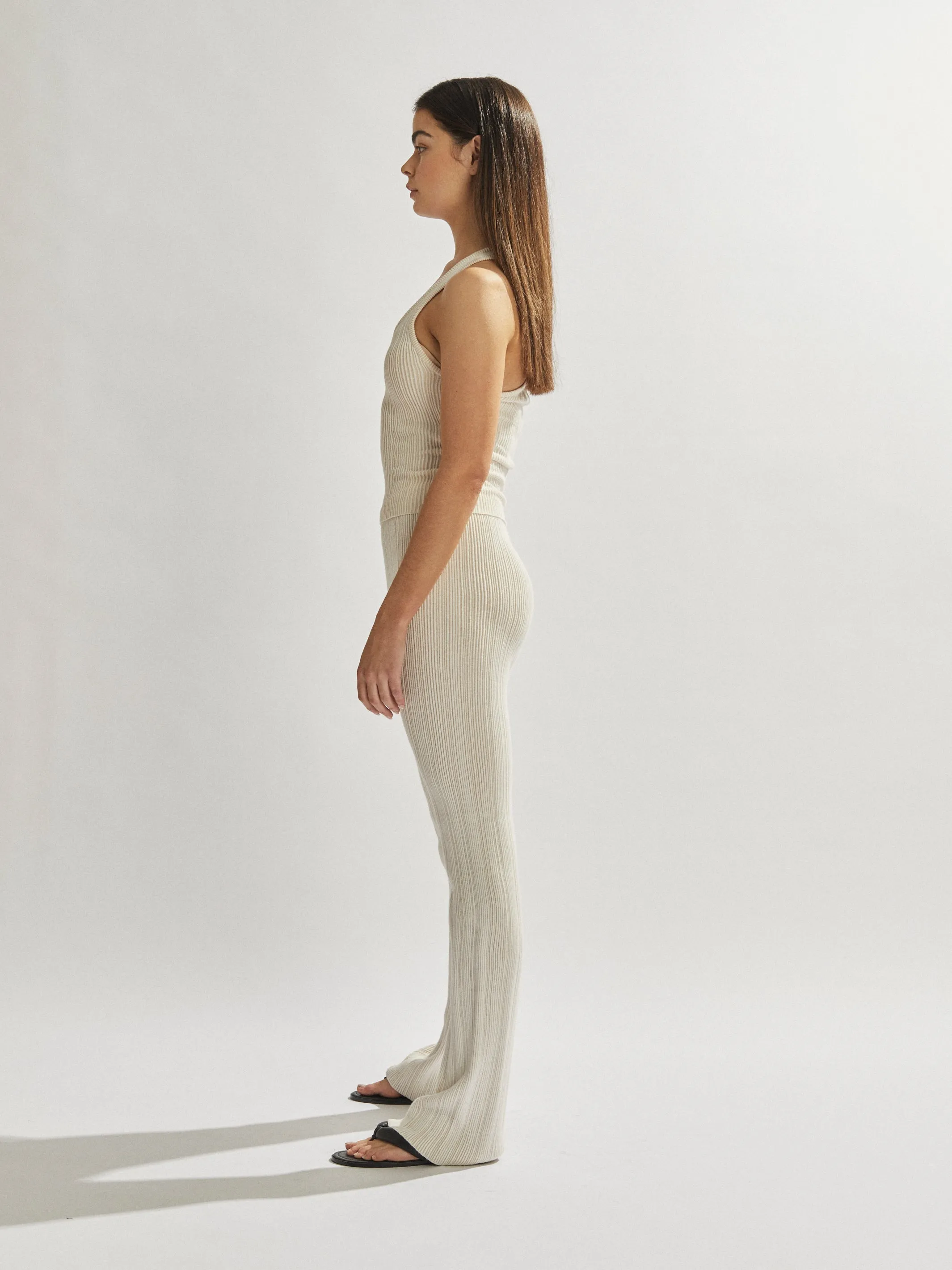 Henley Pants White Beige Cropped