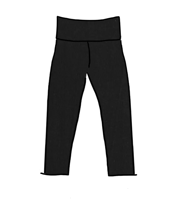 High Rise 3/4 Length Leggings Plain Black