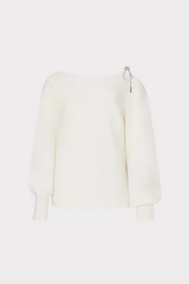 Ida Crystal Bow Cold Shoulder Sweater