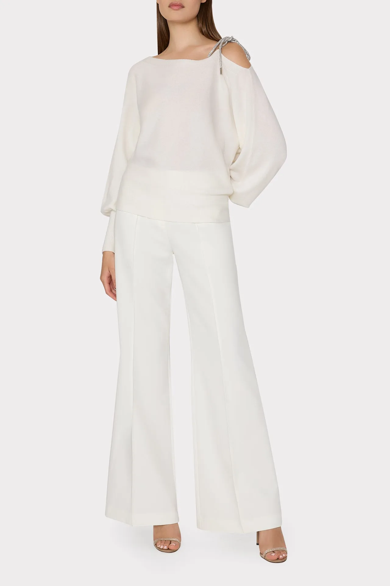 Ida Crystal Bow Cold Shoulder Sweater