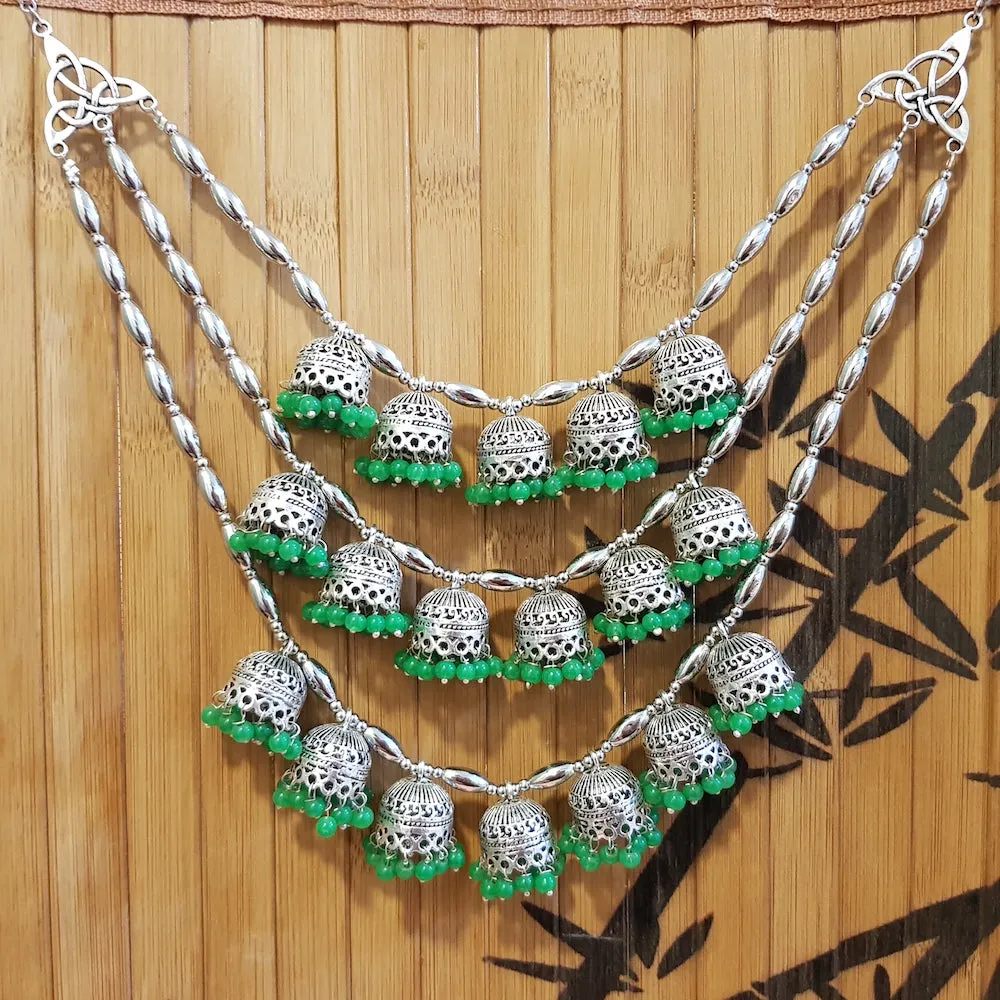 Imeora Multi Jhumki Tribal Necklace with Green Hangings