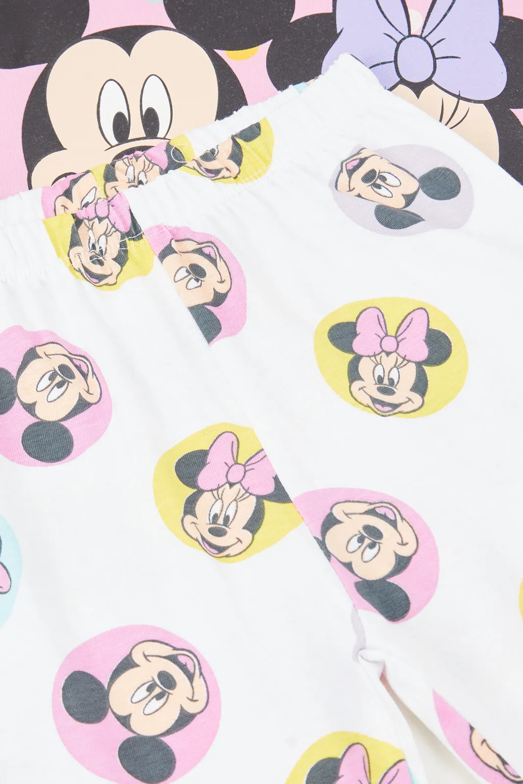 Infant Girls Pink And White Minnie And Mickey Mouse Pyjama Set (2 Piece)
