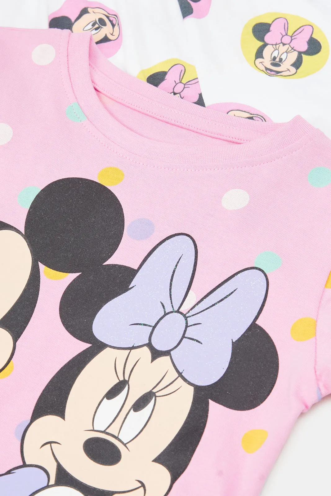 Infant Girls Pink And White Minnie And Mickey Mouse Pyjama Set (2 Piece)