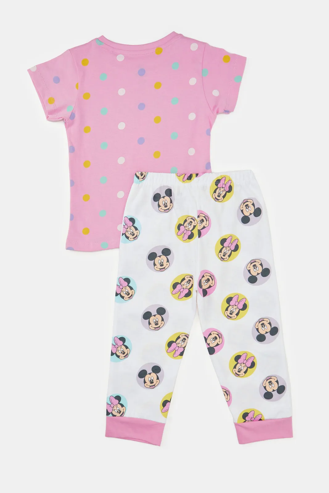 Infant Girls Pink And White Minnie And Mickey Mouse Pyjama Set (2 Piece)