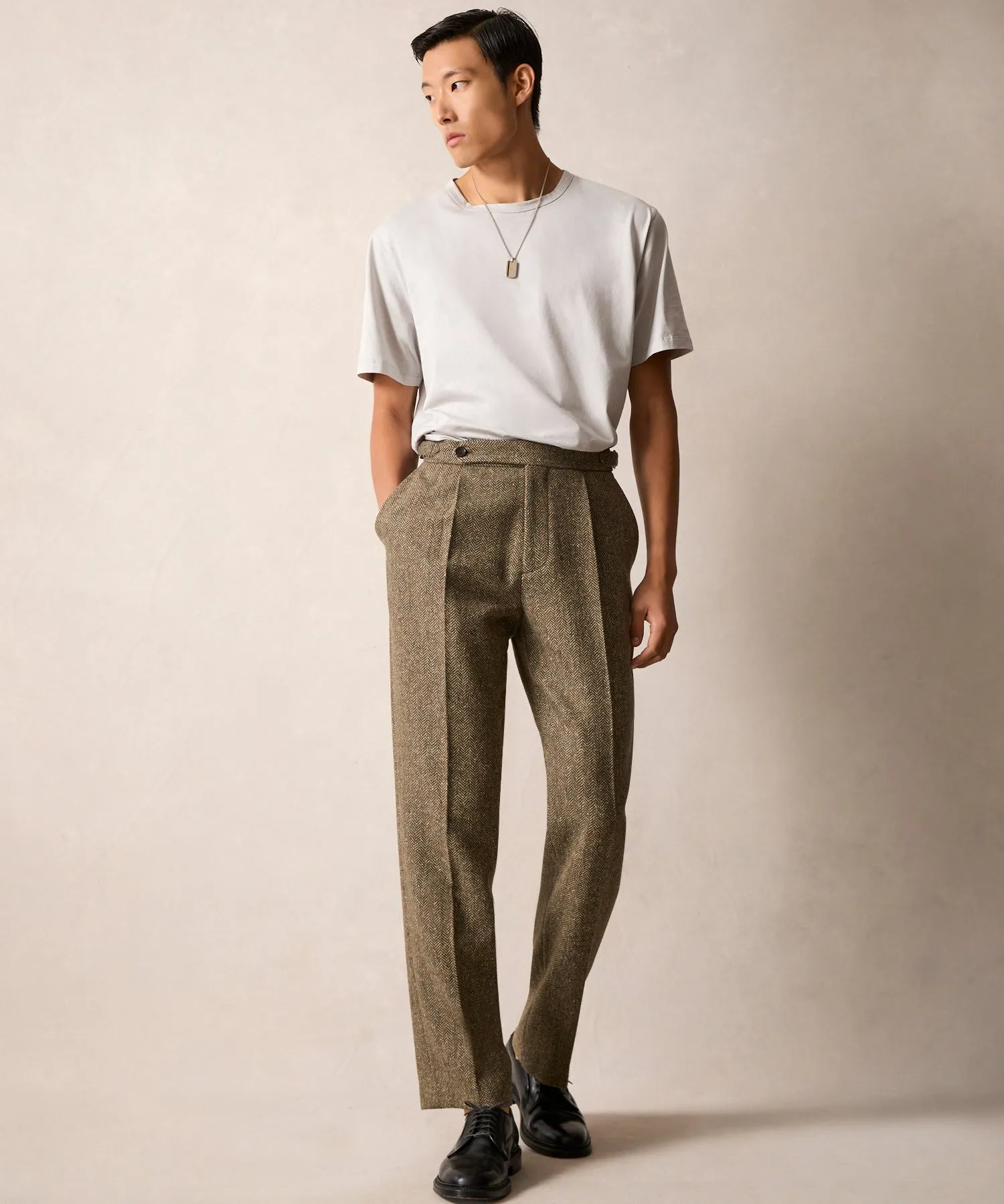 Italian Donegal Side Tab Trouser in Multi Fleck Herringbone