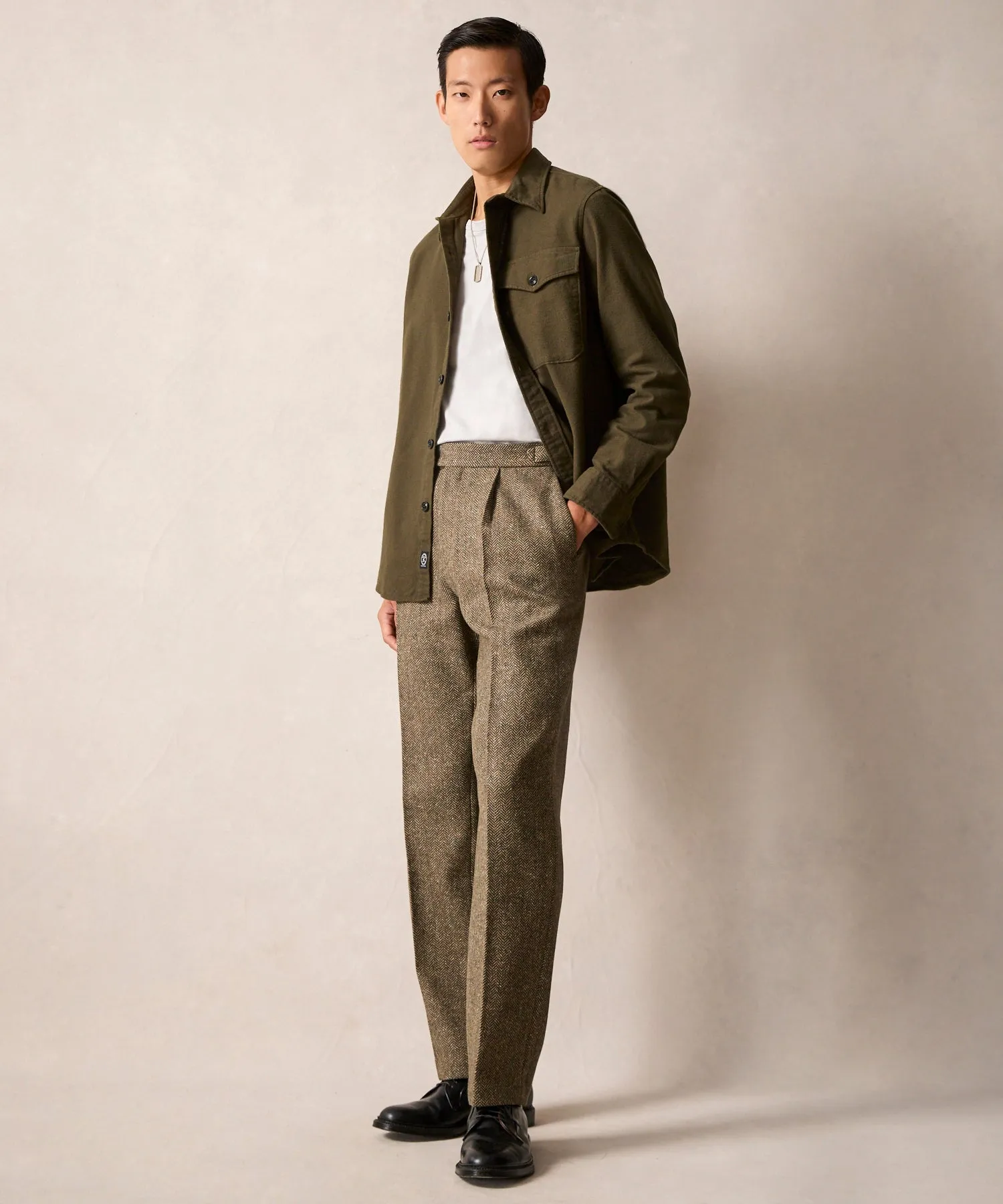 Italian Donegal Side Tab Trouser in Multi Fleck Herringbone