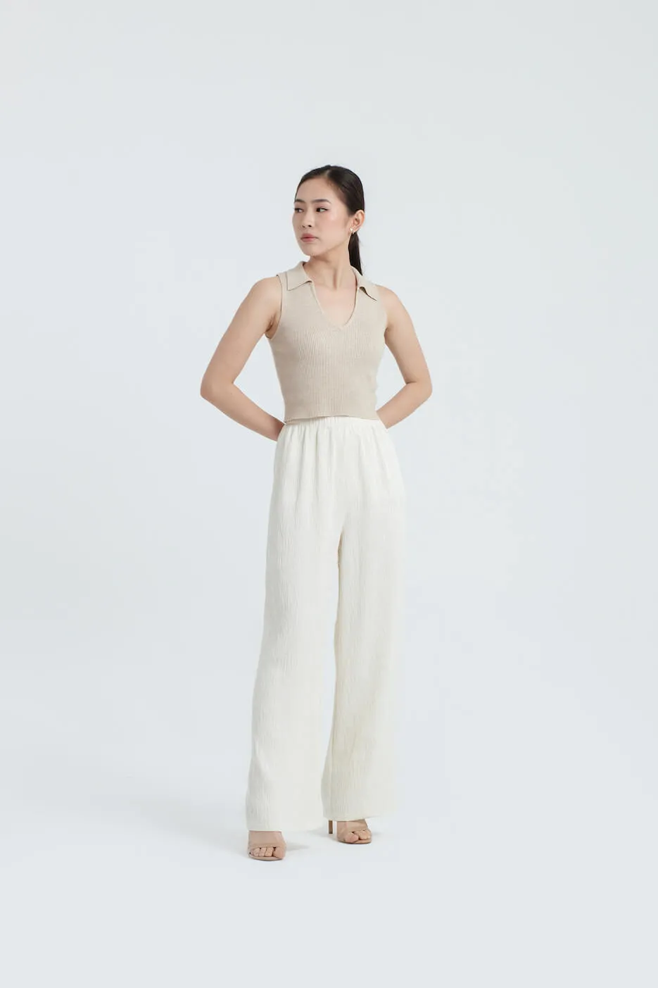 Ivory Crinkle Loose Pants