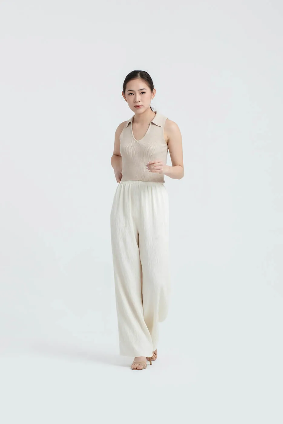 Ivory Crinkle Loose Pants
