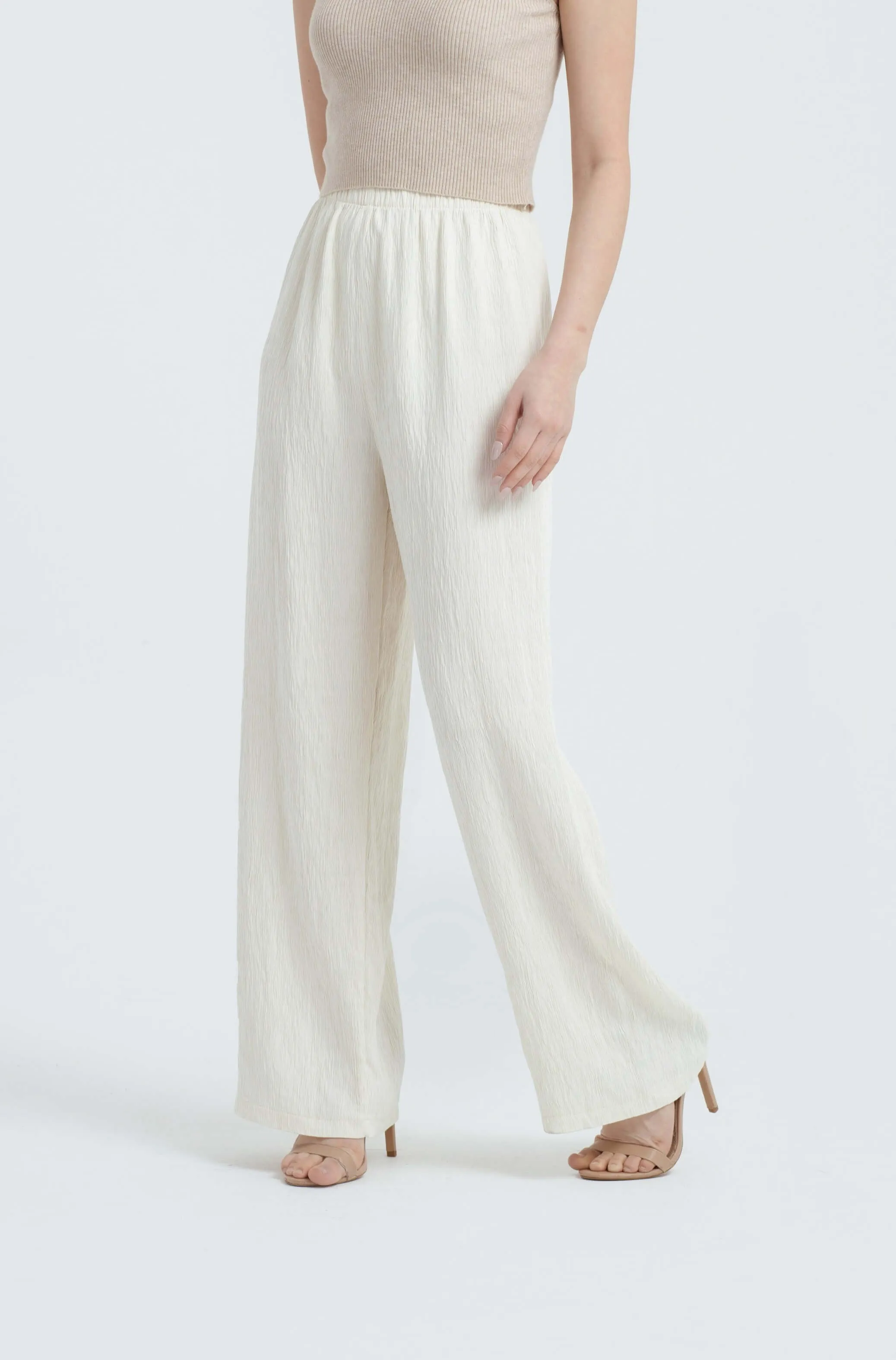 Ivory Crinkle Loose Pants