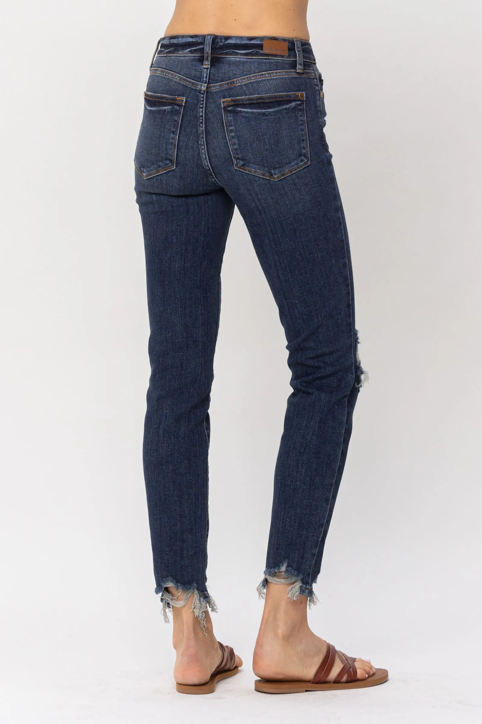 Judy Blue Mid Rise Chopped Hem Relaxed Denim 82446