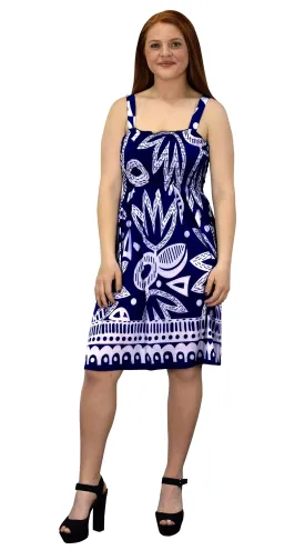Juniors Knee Length Multicolor Exotic Smocked Printed Summer Dress (Aztec Navy White XXL)