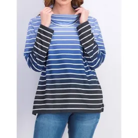 Karen Scott Sport Ombré Striped Cowlneck Sweatshirt Top Blue Small