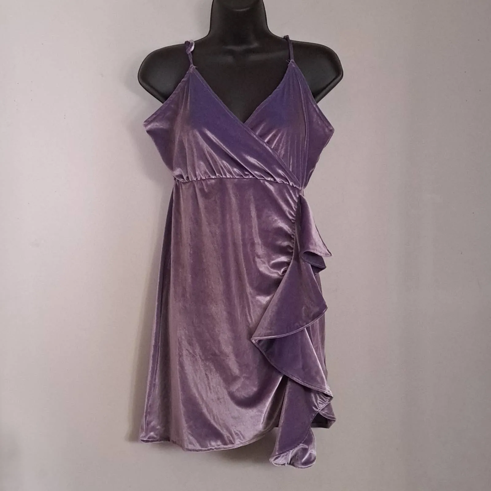 KENDALL   KYLIE Velvet Front Wrap Cascading Mini Dress