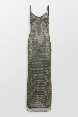 Khaki Rhinestone Maxi Dress