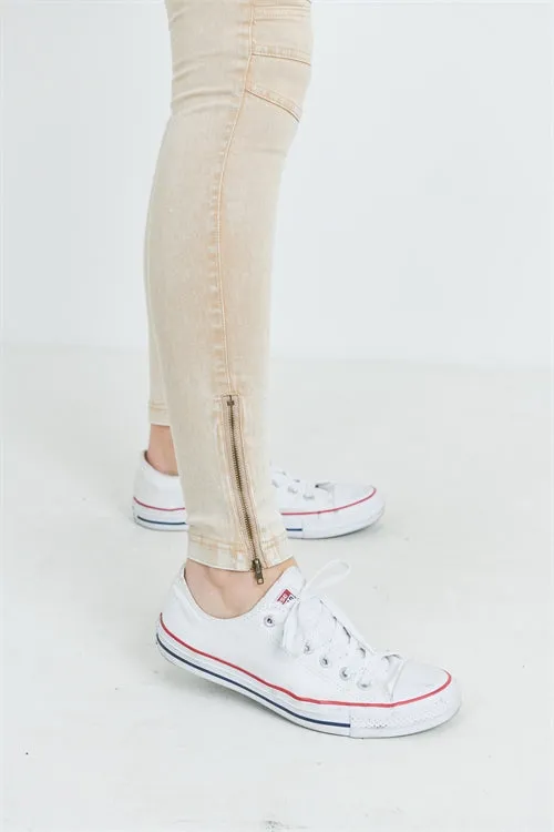 Khaki Stitch Detail Skinny Pants