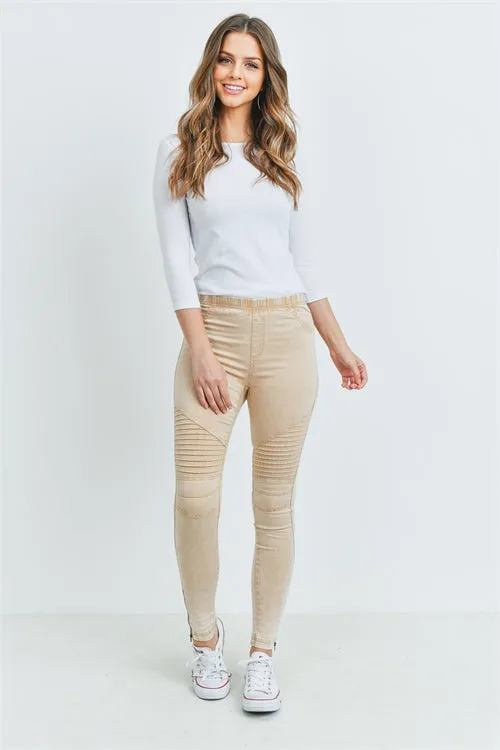 Khaki Stitch Detail Skinny Pants