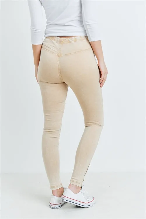 Khaki Stitch Detail Skinny Pants