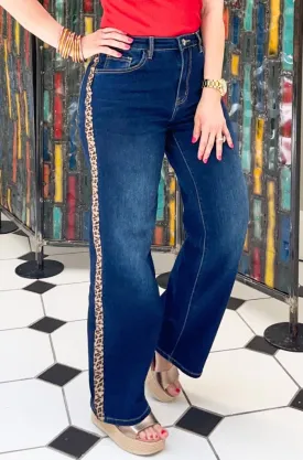 Leopard Stripe Wide Leg Jeans