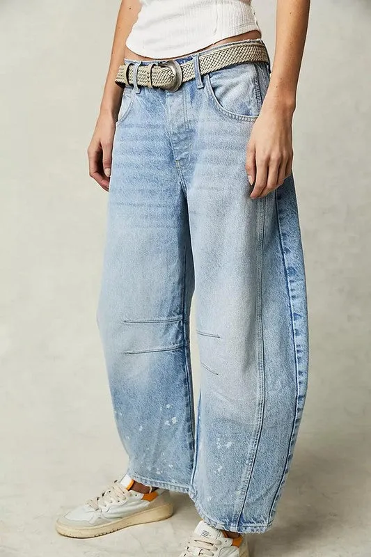 Low Rise Barrel Denim Pants Light Blue