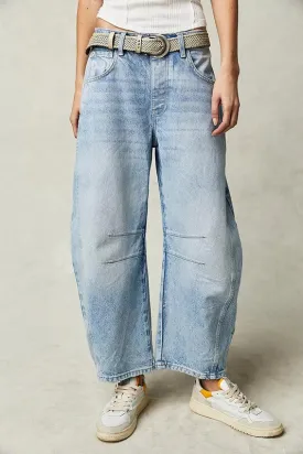 Low Rise Barrel Denim Pants Light Blue